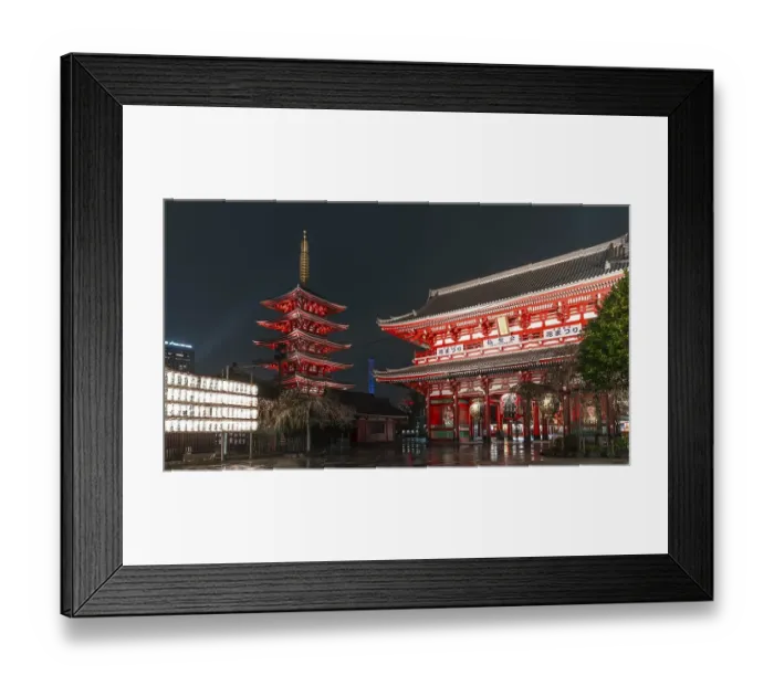 Framed Print : Night photo, HOzOmon Gate and five-storey pagoda of Sensoji
