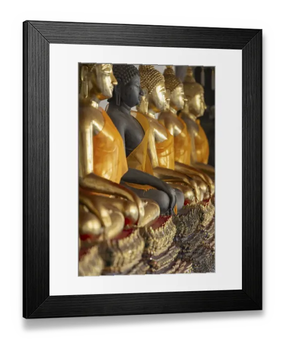 Framed Print : Gilded Buddha statues (Bhumispara-mudra: Buddha Gautama at the moment of enlightenment)