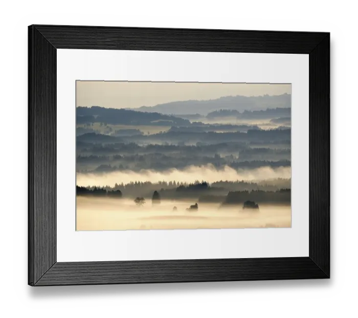 Framed Print : Morning fog, view from the Auerberg near Bernbeuren