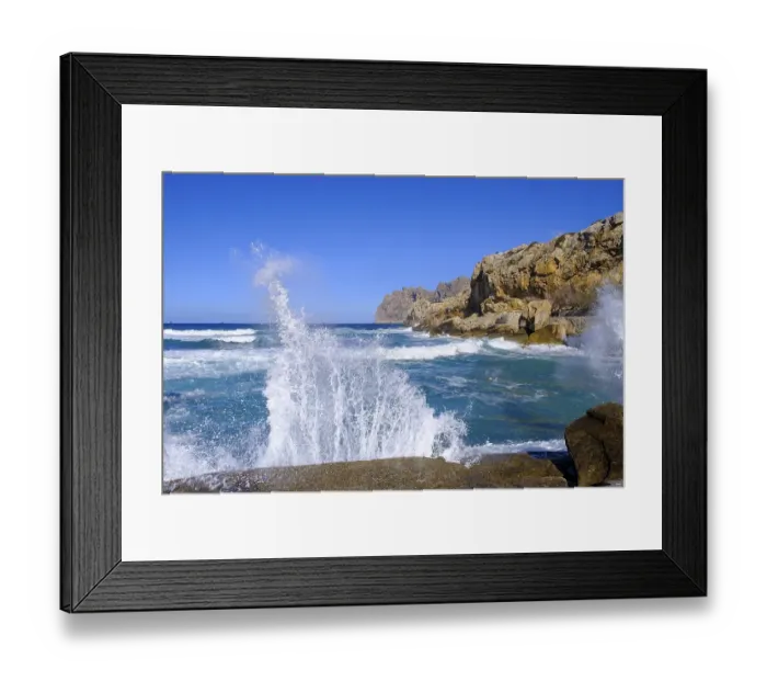 Framed Print : Wave and spray, Cala de Sant Vicenc and Cape Formentor