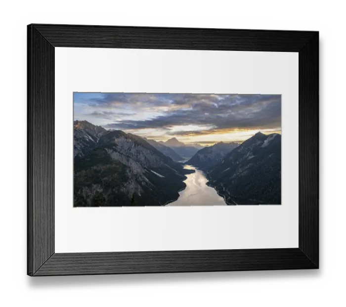 Framed Print : View of the Plansee lake from Schoenjoechl at sunset Framed Print : View of the Plansee lake from Schoenjoechl at sunset