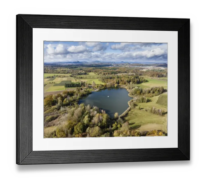 Framed Print : Aerial view of Lake Boehringen with autumn vegetation