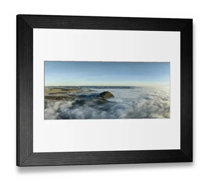 Framed Print : Aerial panorama of the wintry and fog-covered Hegaulandschaft shortly after sunrise Framed Print : Aerial panorama of the wintry and fog-covered Hegaulandschaft shortly after sunrise