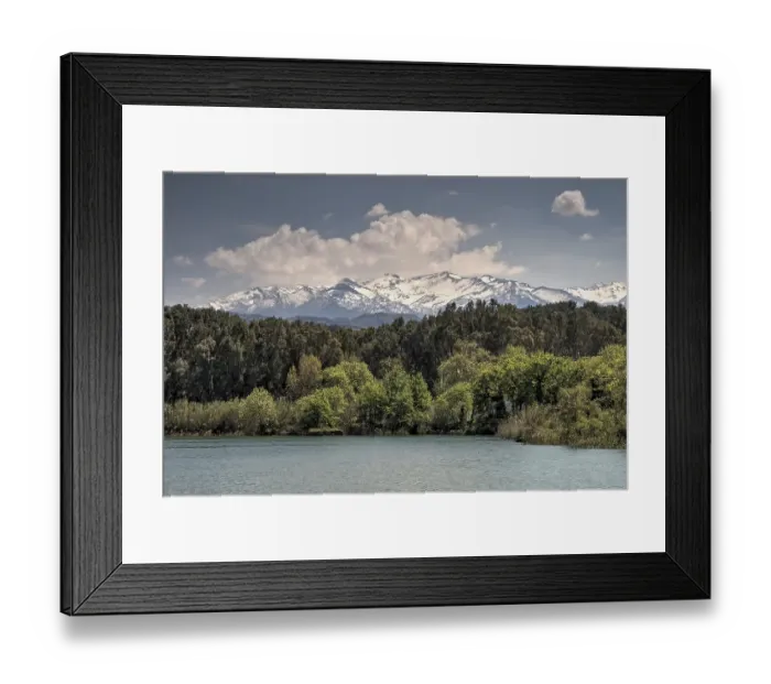 Framed Print : HDR, Lake of Agia, trees, snow-capped White Mountains
