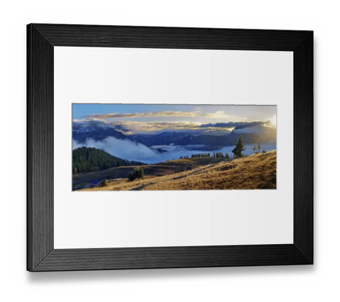 Framed Print : Panorama view at sunset from the Feuerpalfen to the Gotzenalm and to the Steinernes Meer Framed Print : Panorama view at sunset from the Feuerpalfen to the Gotzenalm and to the Steinernes Meer