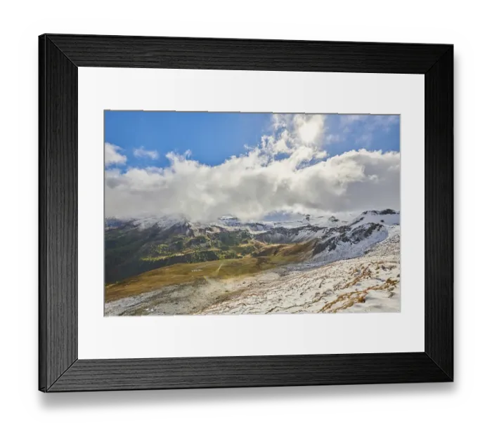 Framed Print : Snowy Mountains with clouds at Hochalpenstrasse