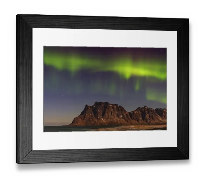 Framed Print : Northern lights (Aurora borealis) in winter Scandinavian landscape