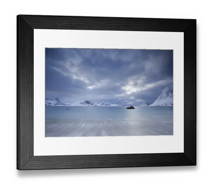 Framed Print : Bay Vikbukta in winter, Lofoten, Norway, Europe