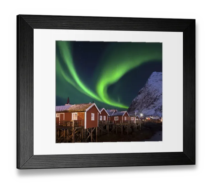 Framed Print : Northern Lights in Pure Historic Fishing Lofoten Norway Framed Print : Northern Lights in Pure Historic Fishing Lofoten Norway