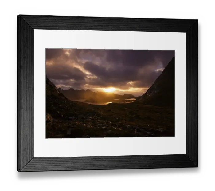 Framed Print : Sunrise over the Ryten mountain near Kvalvika Bay Framed Print : Sunrise over the Ryten mountain near Kvalvika Bay