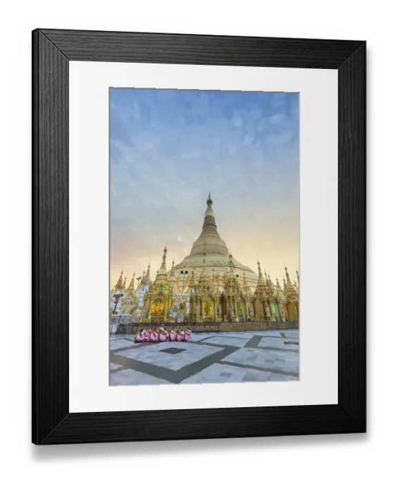 Framed Print : Nuns sitting in front of the Shwedagon pagoda Framed Print : Nuns sitting in front of the Shwedagon pagoda