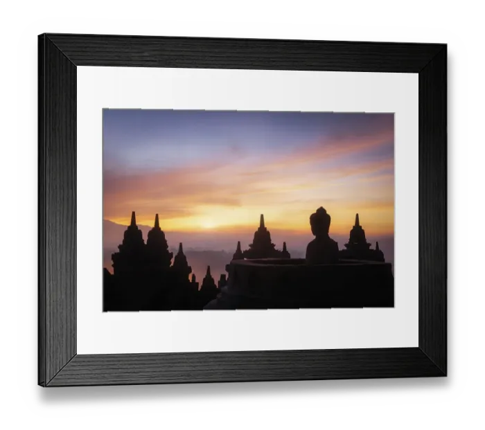 Framed Print : Buddha statue at sunrise, Borobudur temple complex