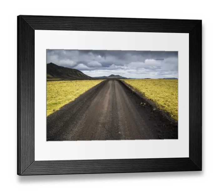 Framed Print : Gravel road and moss, landscape near Maelifell