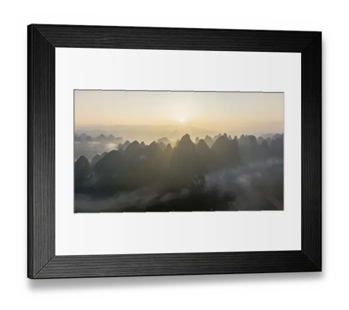 Framed Print : Chinese karst mountains at the Yangshuo River at sunrise Framed Print : Chinese karst mountains at the Yangshuo River at sunrise