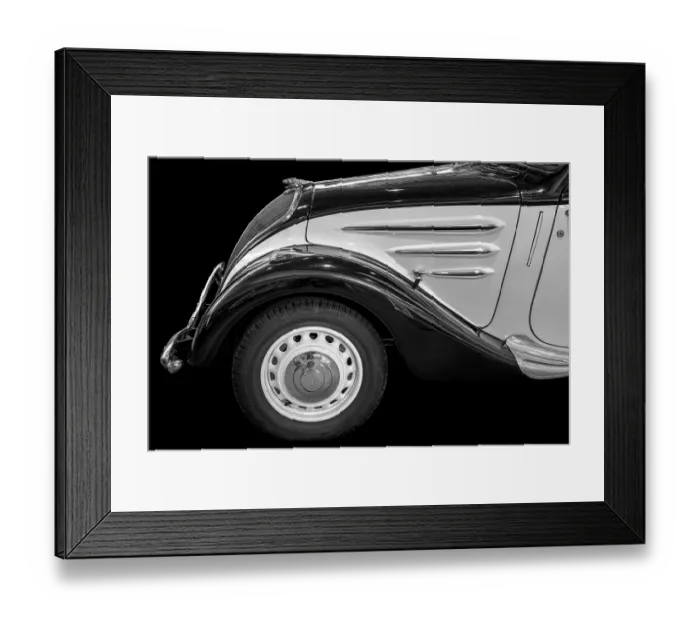 Framed Print : Oldtimer detail, Peugeot 402, in black and white Framed Print : Oldtimer detail, Peugeot 402, in black and white