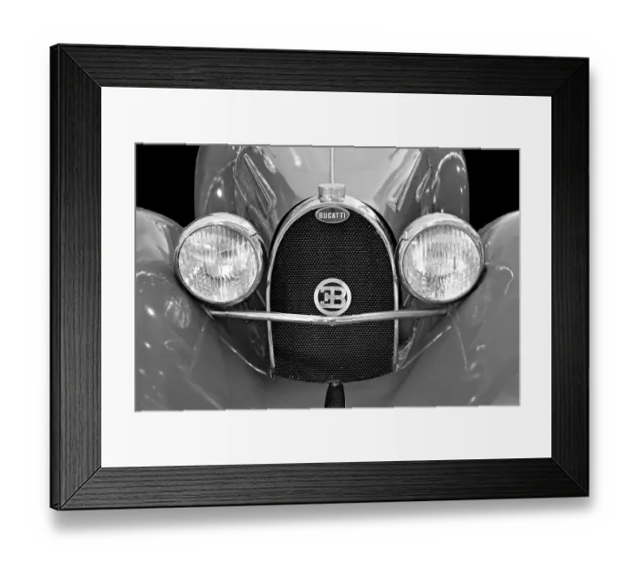 Framed Print : Oldtimer detail, Bugatti 35B, in black and white