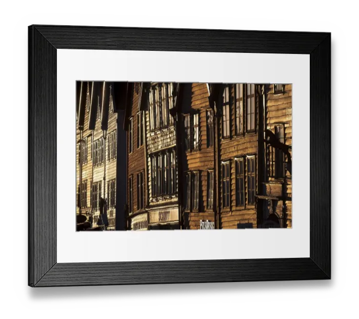 Framed Print : Row of houses, Tyske Bryggen in the evening light