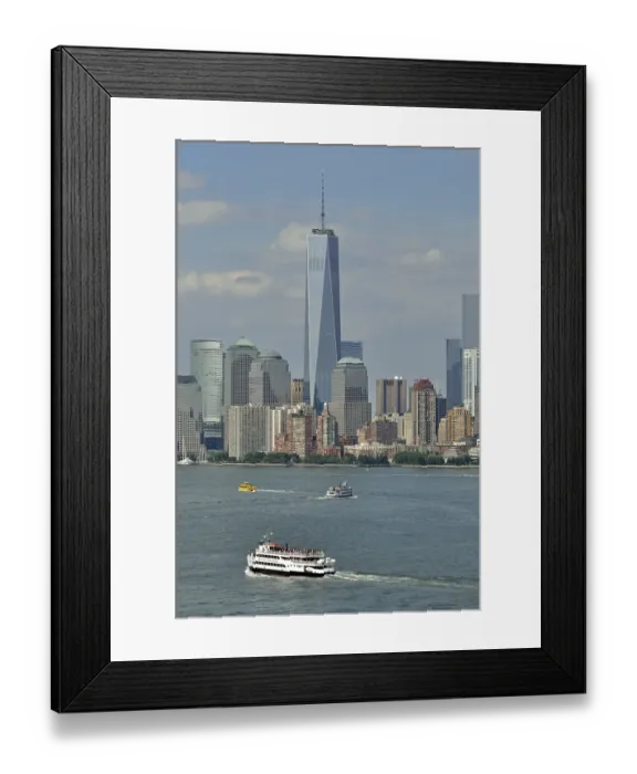 Framed Print : Freedom Tower and tourist boat