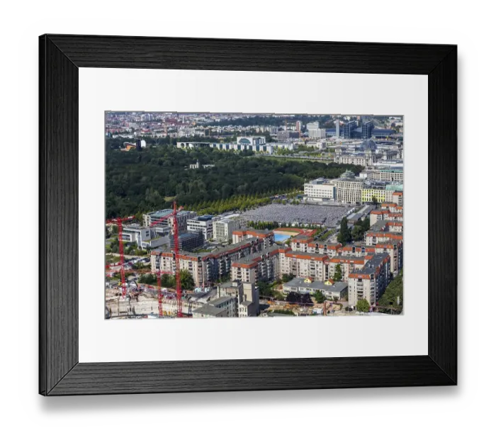 Framed Print : Top view of the centre of Berlin and the 2711 steles of the Holocaust Memorial
