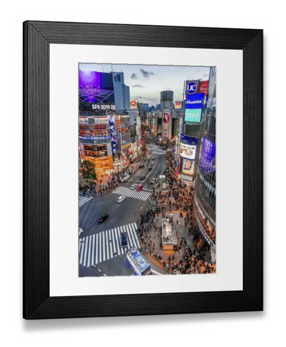 Framed Print : Shibuya Crossing from above, crowds of people at intersection