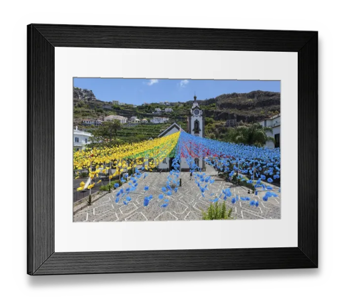 Framed Print : Festival decoration in front of Sao Bento parish church