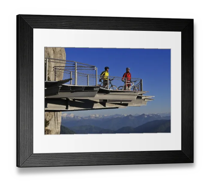 Framed Print : Mountain bikers on a viewing platform in Triassic Park Framed Print : Mountain bikers on a viewing platform in Triassic Park