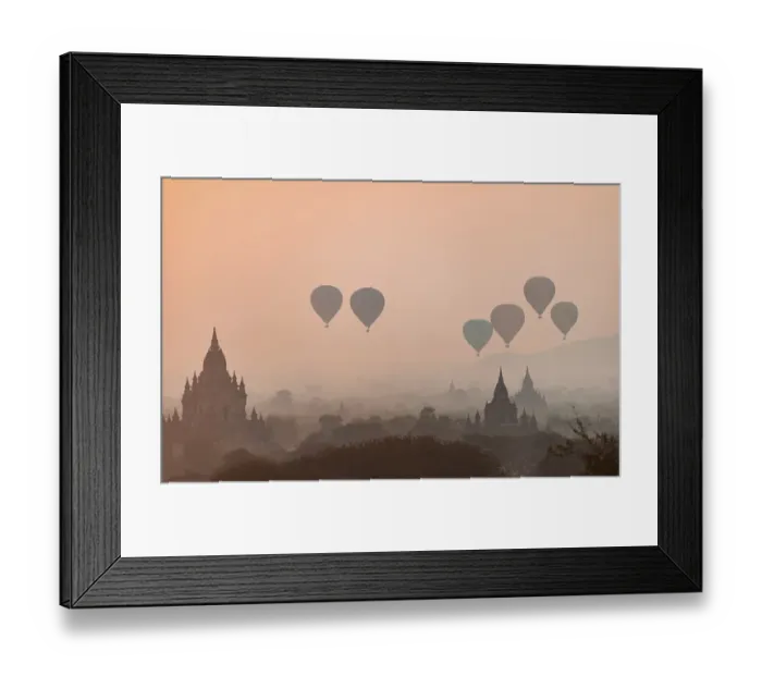 Framed Print : View of pagodas with hot air balloons Framed Print : View of pagodas with hot air balloons