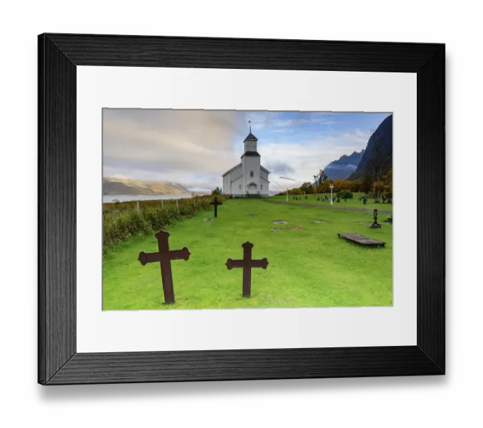 Framed Print : Crosses in cemetery and church