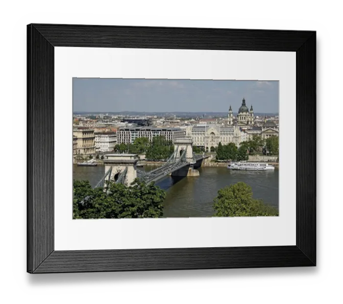 Framed Print : Szechenyi Chain Bridge, St. Stephen's Basilica at back