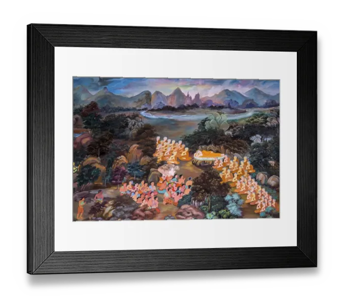 Framed Print : Paintings of village scenes with Buddha in Thailand Framed Print : Paintings of village scenes with Buddha in Thailand