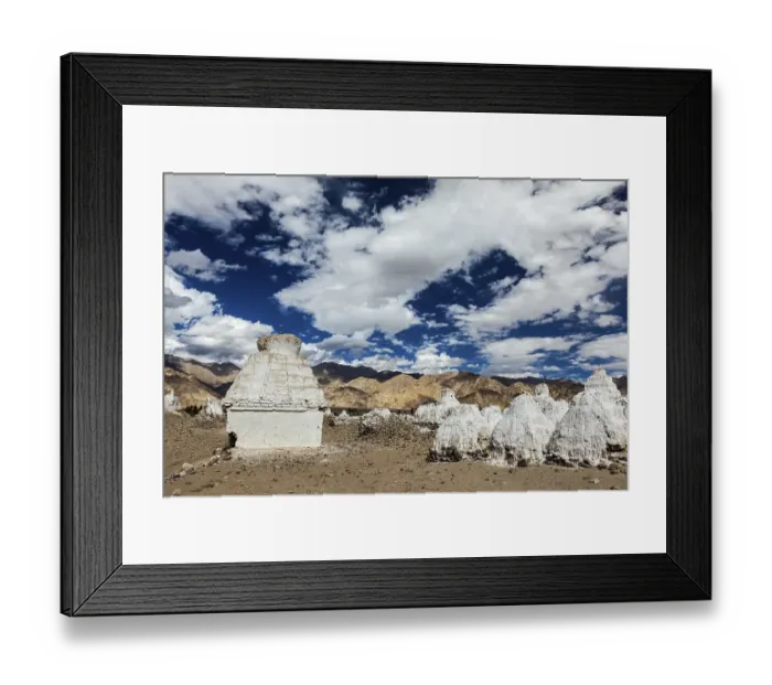 Framed Print : Whitewashed chortens (Tibetan Buddhist stupas)