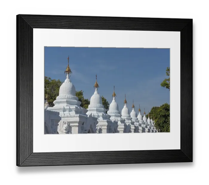 Framed Print : White kyauk gu cave stupas at Kuthodaw Pagoda
