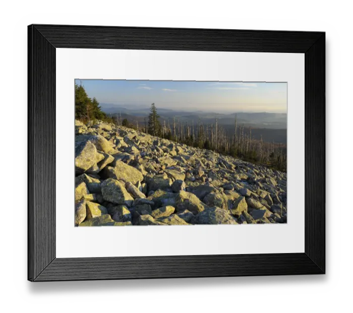 Framed Print : Lusen, 1373 metres, sea of granite blocks on the summit