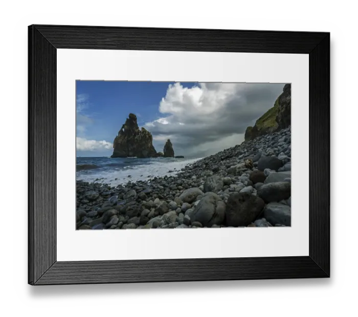 Framed Print : Volcanic rock formations, Ilheus da Ribeira da Janela rock spires