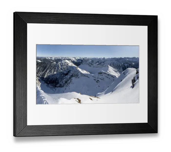 Framed Print : View of snow-covered mountain peaks
