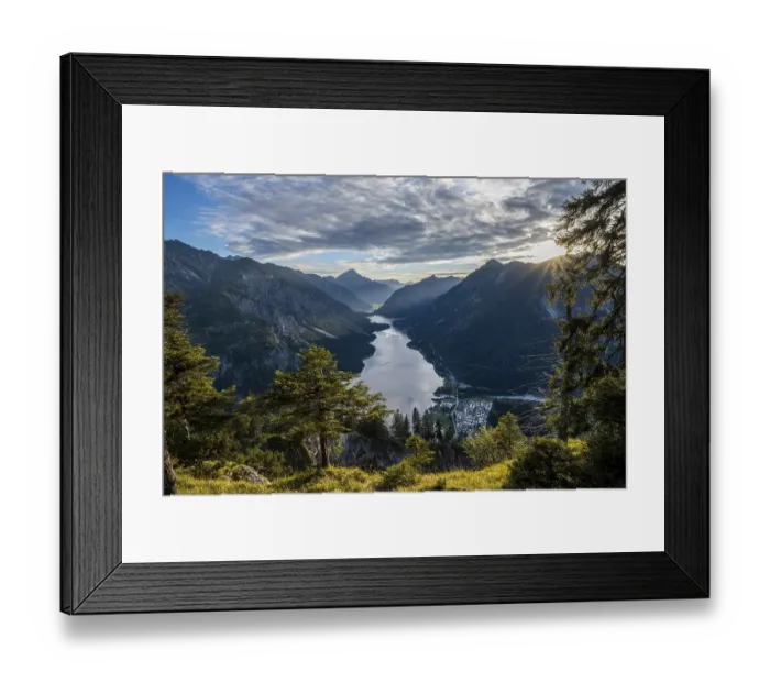 Framed Print : View of the Plansee lake from Schoenjoechl at sunset Framed Print : View of the Plansee lake from Schoenjoechl at sunset