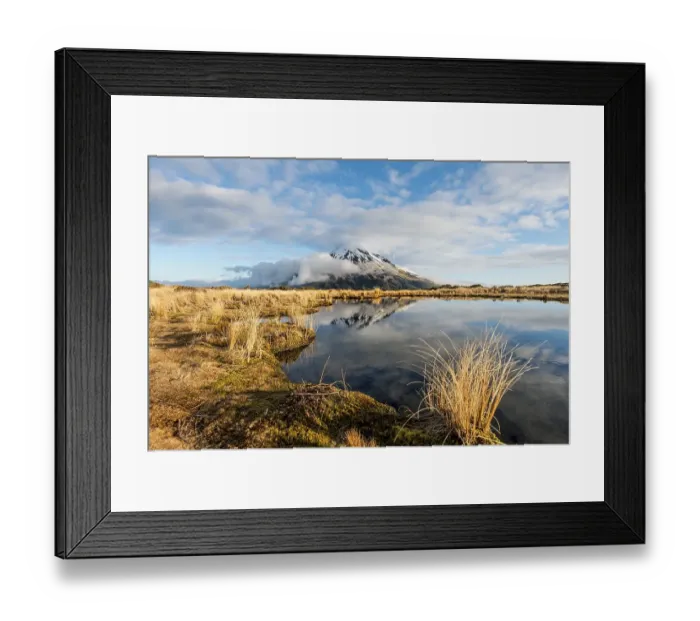 Framed Print : Reflection in Pouakai Tarn, stratovolcano Mount Taranaki or Mount Egmont Framed Print : Reflection in Pouakai Tarn, stratovolcano Mount Taranaki or Mount Egmont
