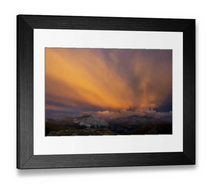 Framed Print : Engadine mountains with cloudy sky at sunset
