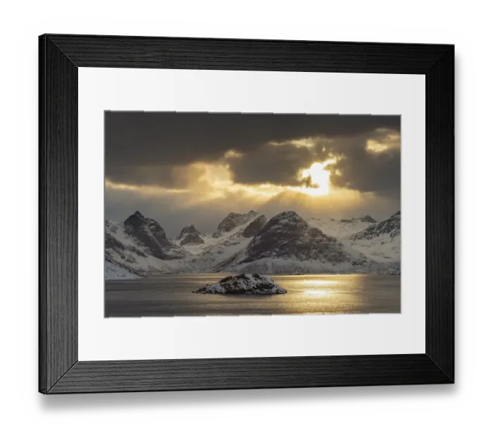 Framed Print : Winter Scandinavian landscape by the fjord