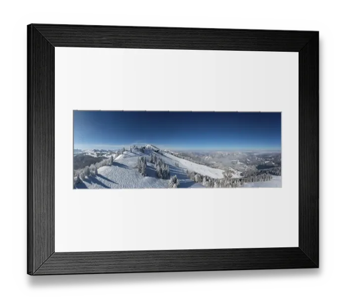 Framed Print : Drone shot, winter landscape with ski tracks in deep snow Framed Print : Drone shot, winter landscape with ski tracks in deep snow
