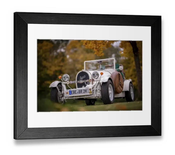 Framed Print : Vintage car, replica of a 1923 Bugatti 35 B from the year of completion 1989 stands on the basis of a VW Beetle with a