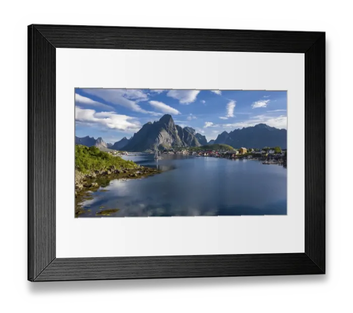 Framed Print : Aerial view Reine, Reinefjord with mountains Framed Print : Aerial view Reine, Reinefjord with mountains