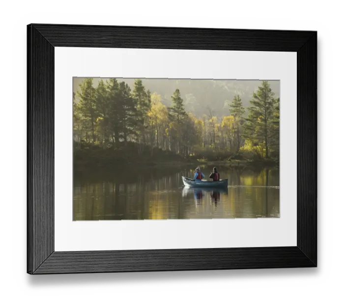 Framed Print : Canoeing for couples on a freshwater loch