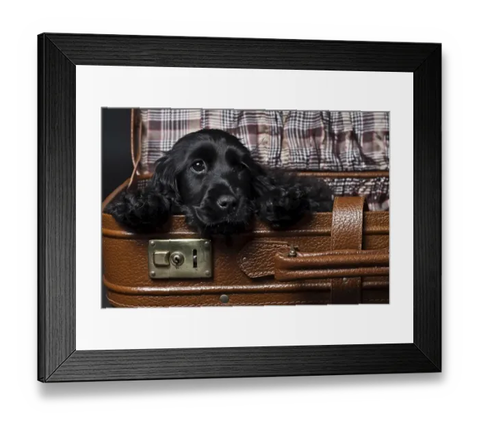 Framed Print : Cocker Spaniel laying its head on the edge of a suitcase Framed Print : Cocker Spaniel laying its head on the edge of a suitcase
