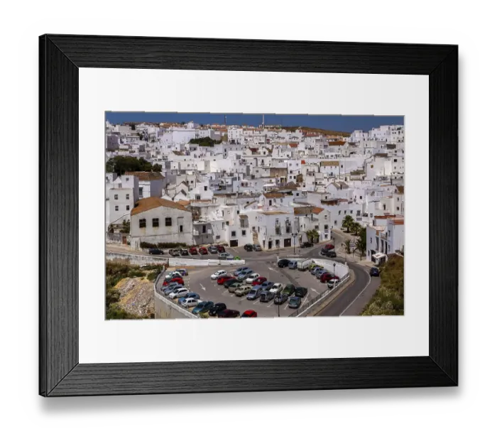 Framed Print : View from above of the houses in the white town of Vejer in the mountains Framed Print : View from above of the houses in the white town of Vejer in the mountains
