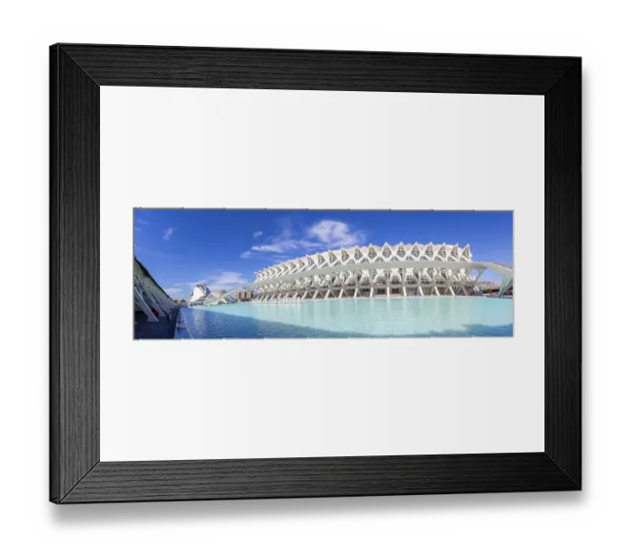 Framed Print : Ciutat de les Arts i les Ciencies with Science Museum modern architecture by Santiago Calatrava panorama in Valencia Framed Print : Ciutat de les Arts i les Ciencies with Science Museum modern architecture by Santiago Calatrava panorama in Valencia