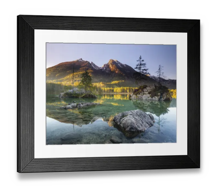 Framed Print : Hintersee in the morning in the first sunlight