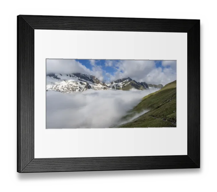 Framed Print : High fog in the valley, mountain peaks above the clouds