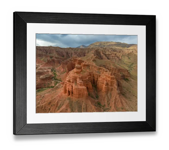 Framed Print : Eroded mountain landscape, canyon with red and orange rock formations Framed Print : Eroded mountain landscape, canyon with red and orange rock formations