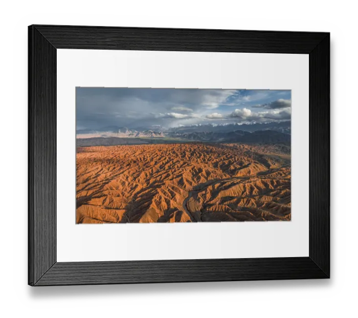 Framed Print : Landscape of eroded hills, badlands at sunset Framed Print : Landscape of eroded hills, badlands at sunset